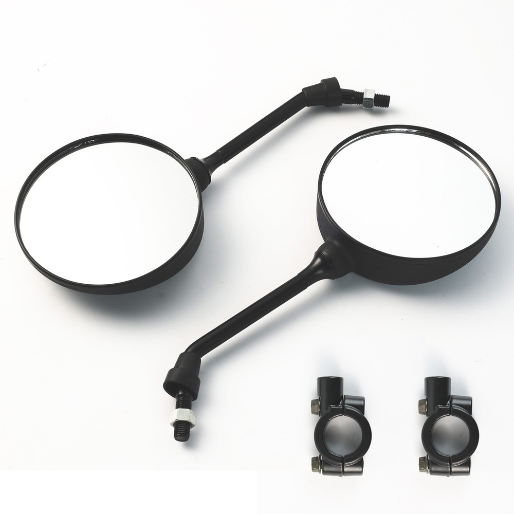 Pair Universal Round Long Stem Motorcycle Mirrors 10mm Black Left + Right