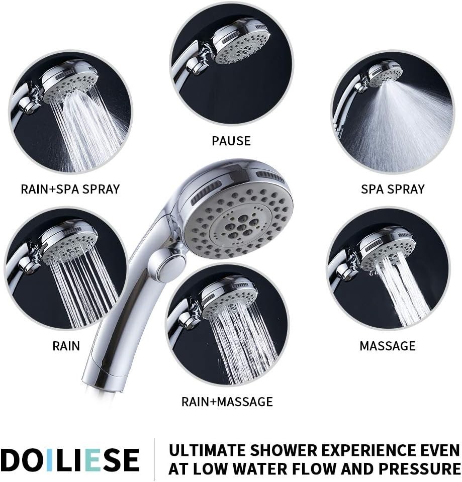 Chrome Shower Head with 6 Settings & Easy On/Off Switch Functionality