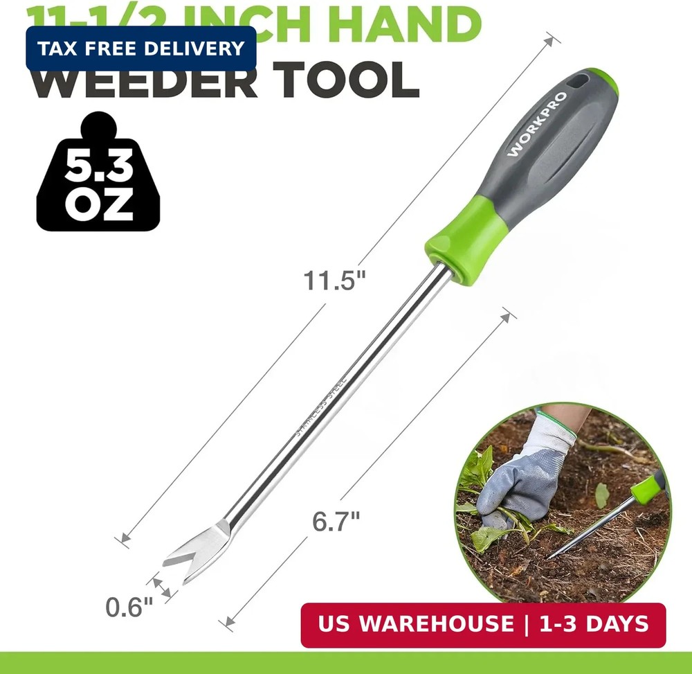 WORKPRO 11.5" Dandelion Weeder Puller Tool with Soft Handle, Polished Stainless