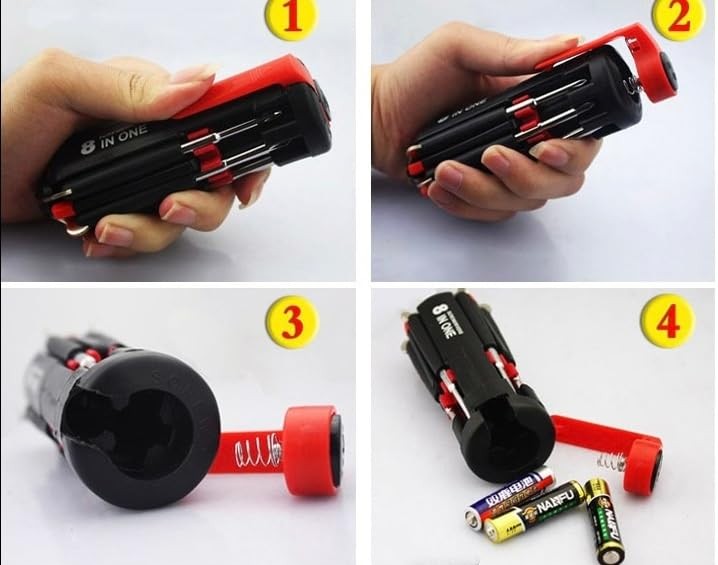 8-in-1 Multi-Function Screwdriver Set with 6 LED Flashlights, Assorted Bits