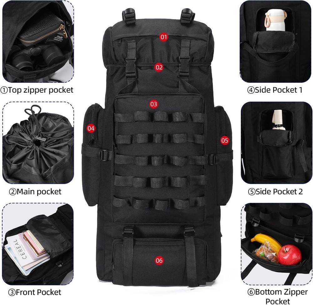 Versatile 70L Camping and Hiking Backpack with Molle System, Adjustable Straps