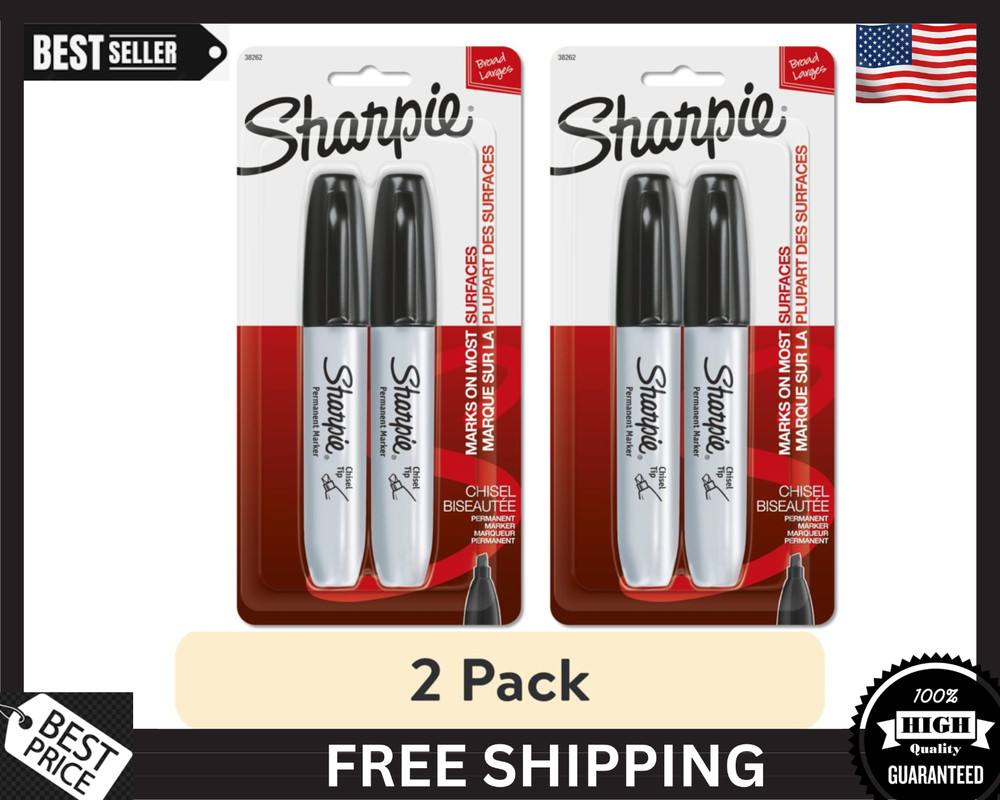 Sharpie Chisel Tip Markers Permanent BLACK Ink Large Broad Marker 2-count(2 pack