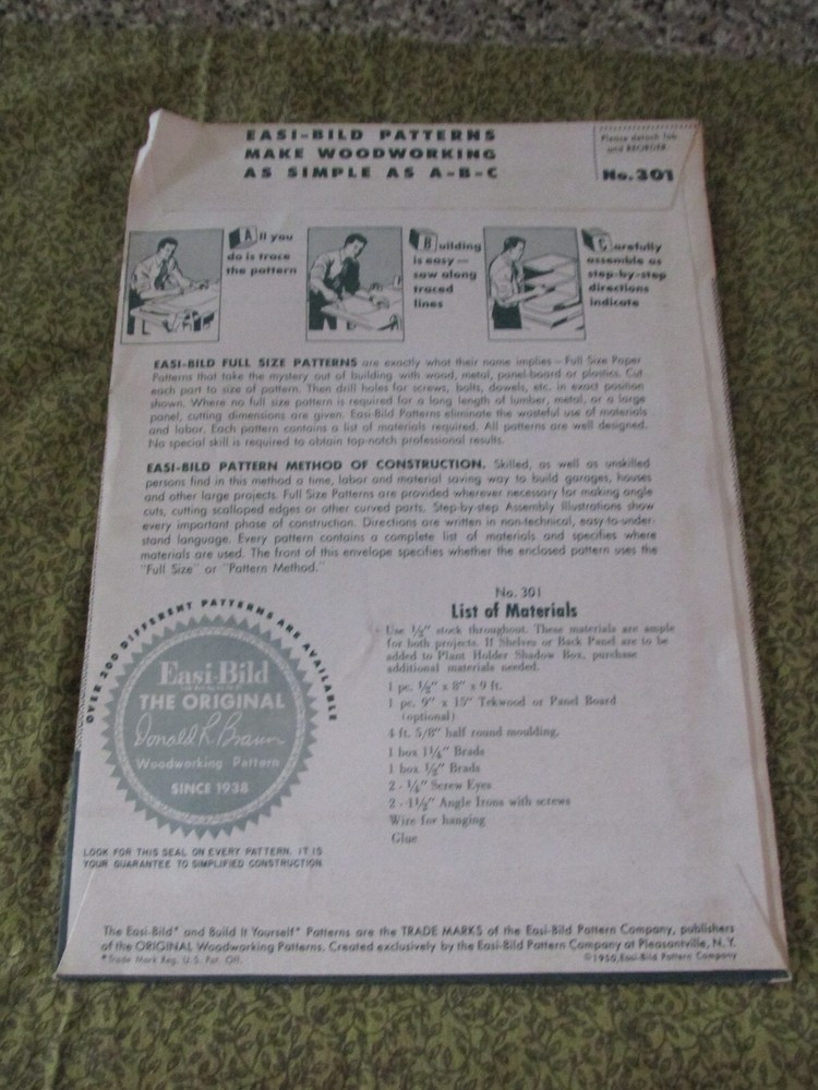 Easi-Bild Build It Yourself PATTERN COMPLETE NO. 301 Shadow Boxes wall shelf