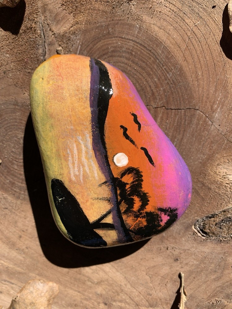 Hand Painted Rock Beach Scene
