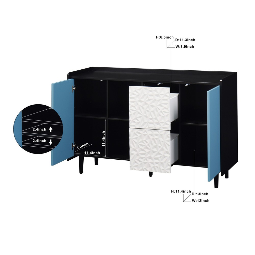 Kitchen Sideboard Accent Buffet Cabinet 2 Drawers Doors Coffee Bar Open Storage