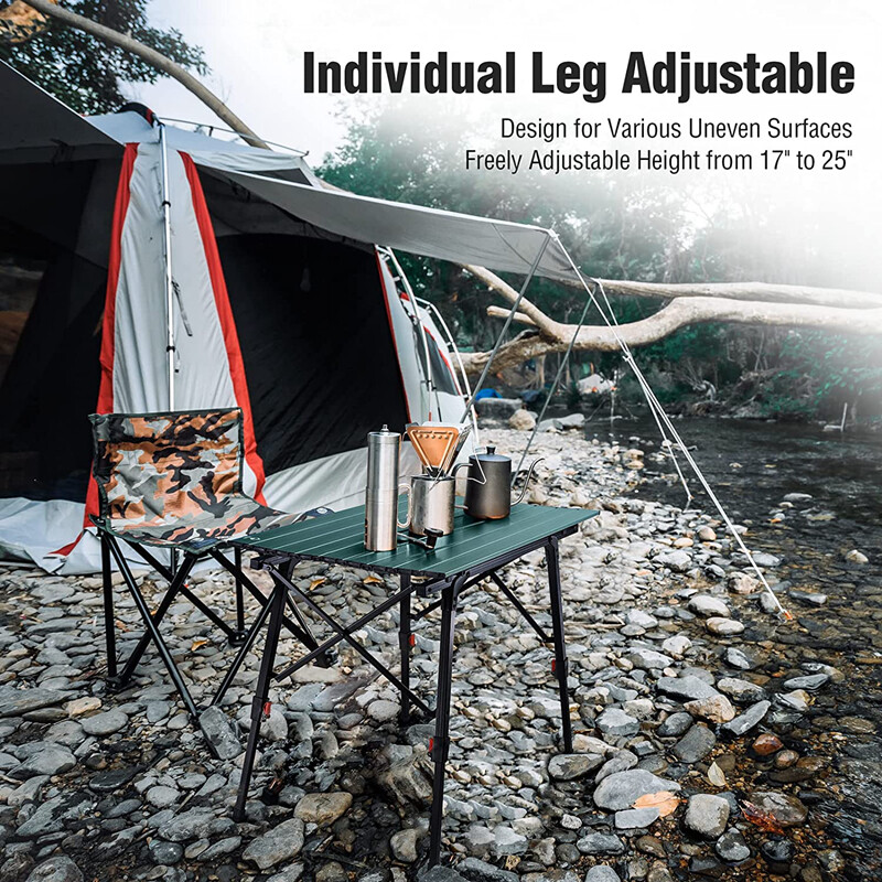 VILLEY Portable Camping Table with Adjustable Lightweight Folding Beach Table