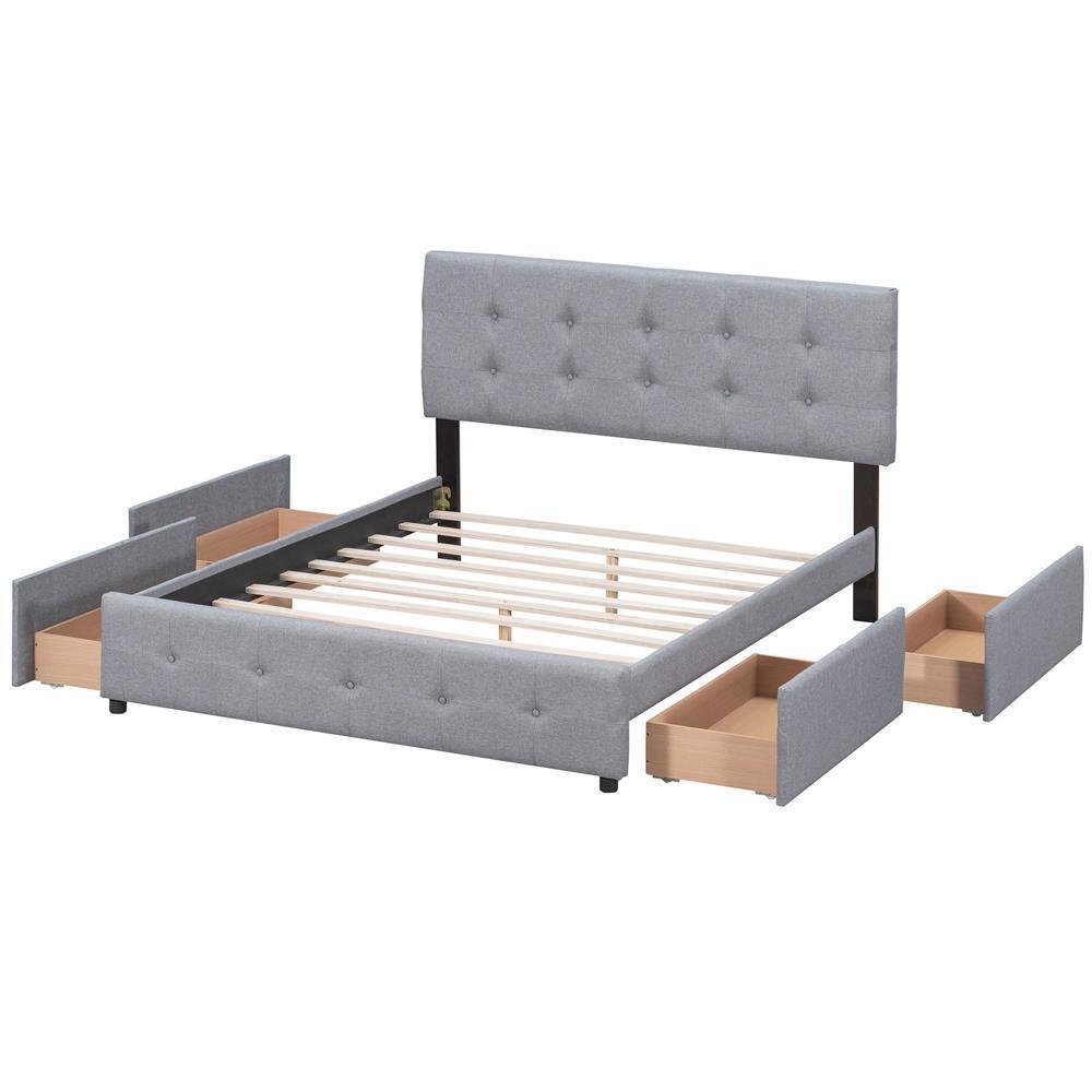 Sturdy and Durable Queen Size Platform Bed with Classic Headboard and Drawers