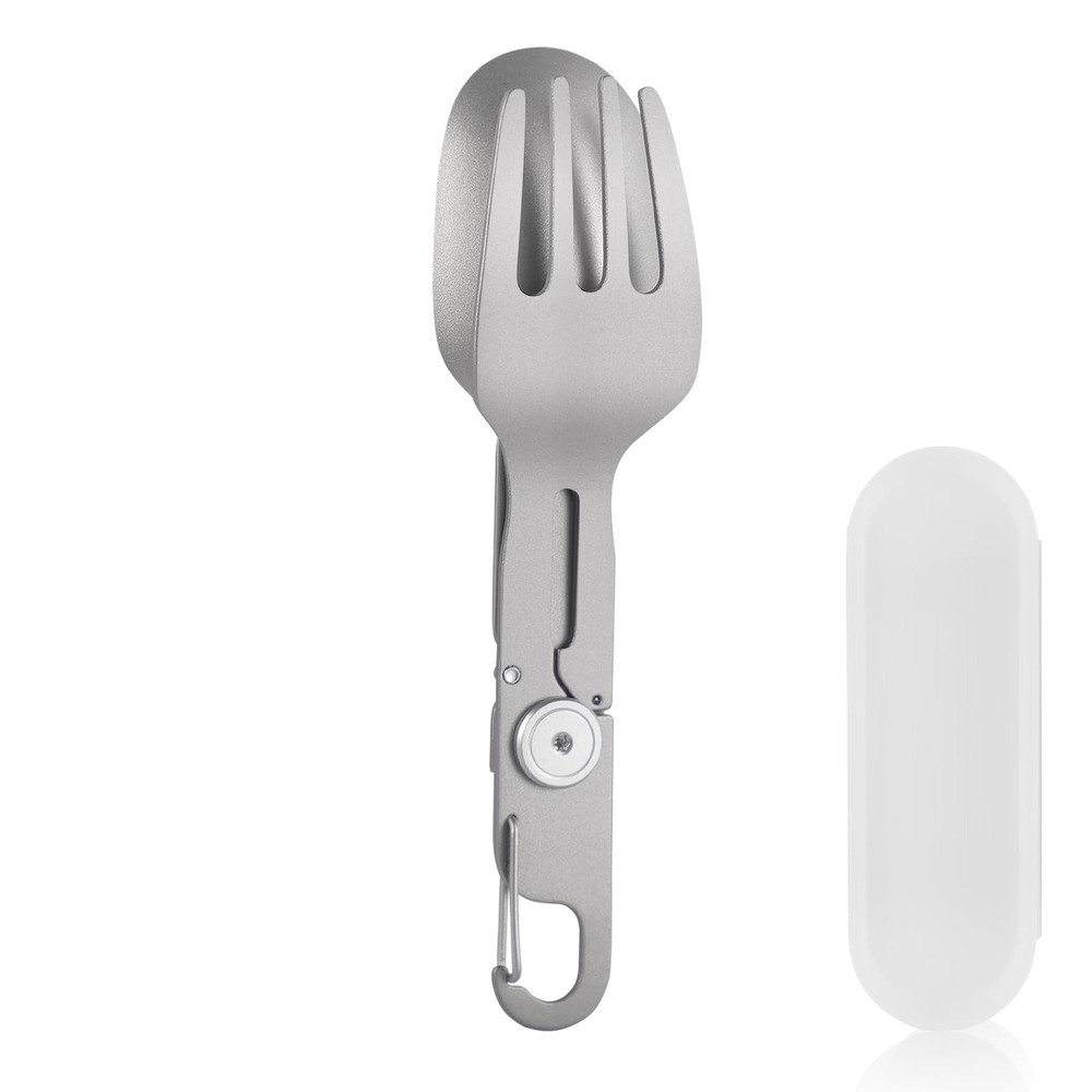 Titanium Camping Flatware, 2 in 1 Removable Foldable Tableware, Fork and Spoo...