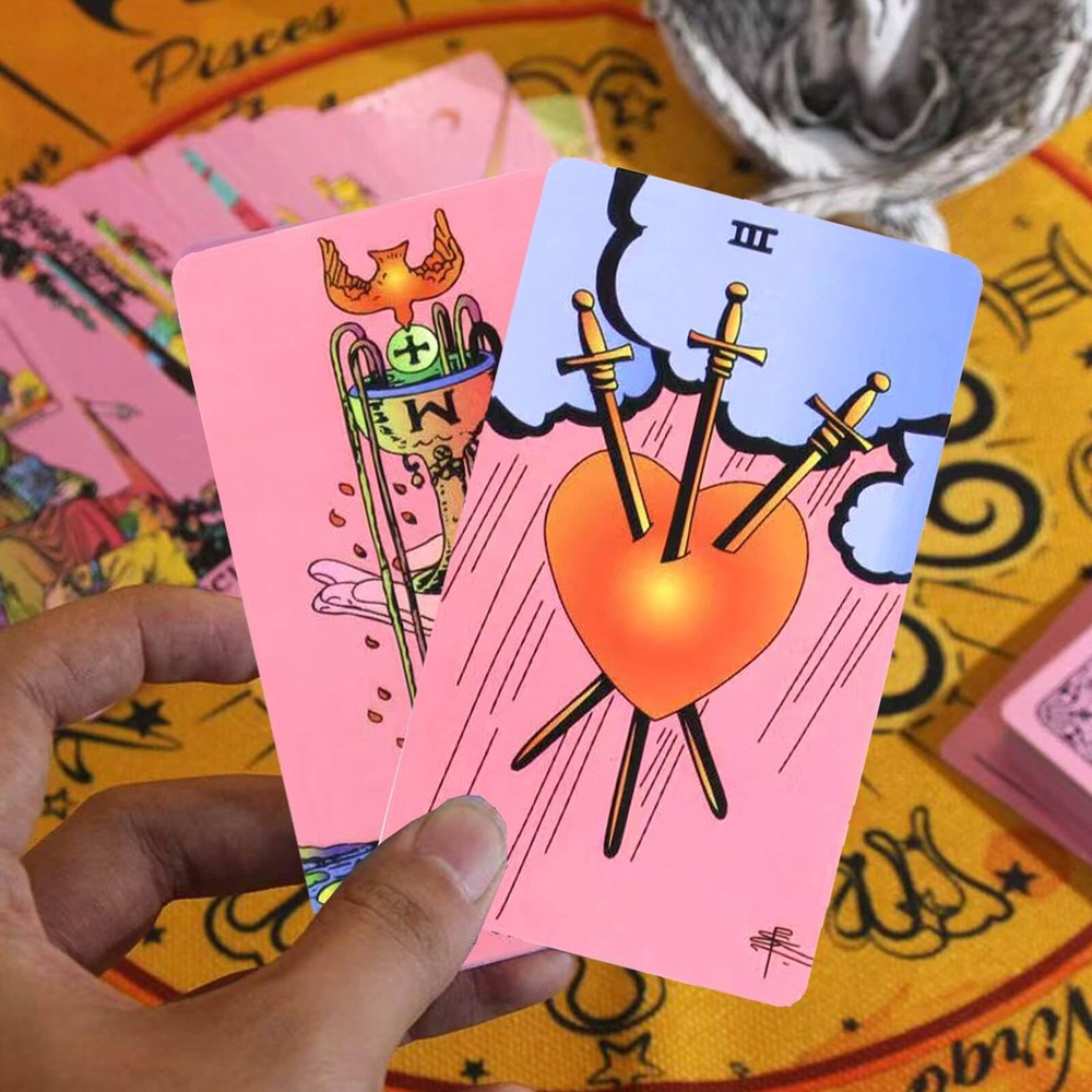LINSINA Tarot Cards Deck for Beginners, 78 with Guide Pink