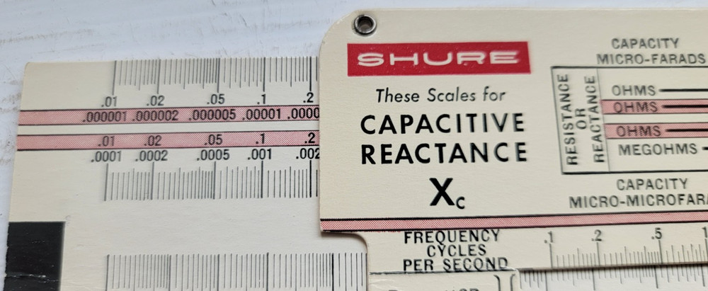 Vintage SHURE Capacitive/Inductive Reactance SlideRule Calculator & Booklet 1957