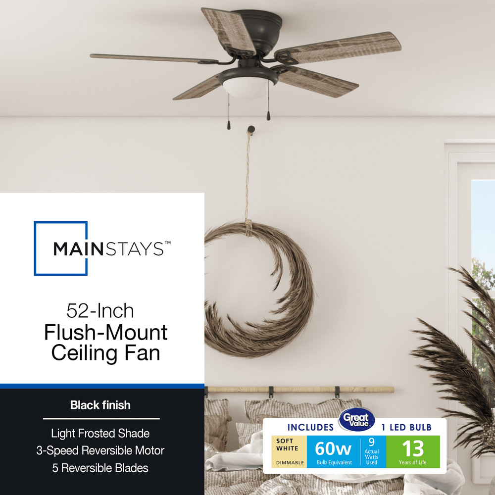52" Black Traditional Indoor Ceiling Fan with Light