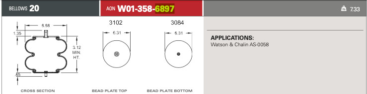Firestone Air Spring 6897 for Watson and Chalin List axle and Helping Spring