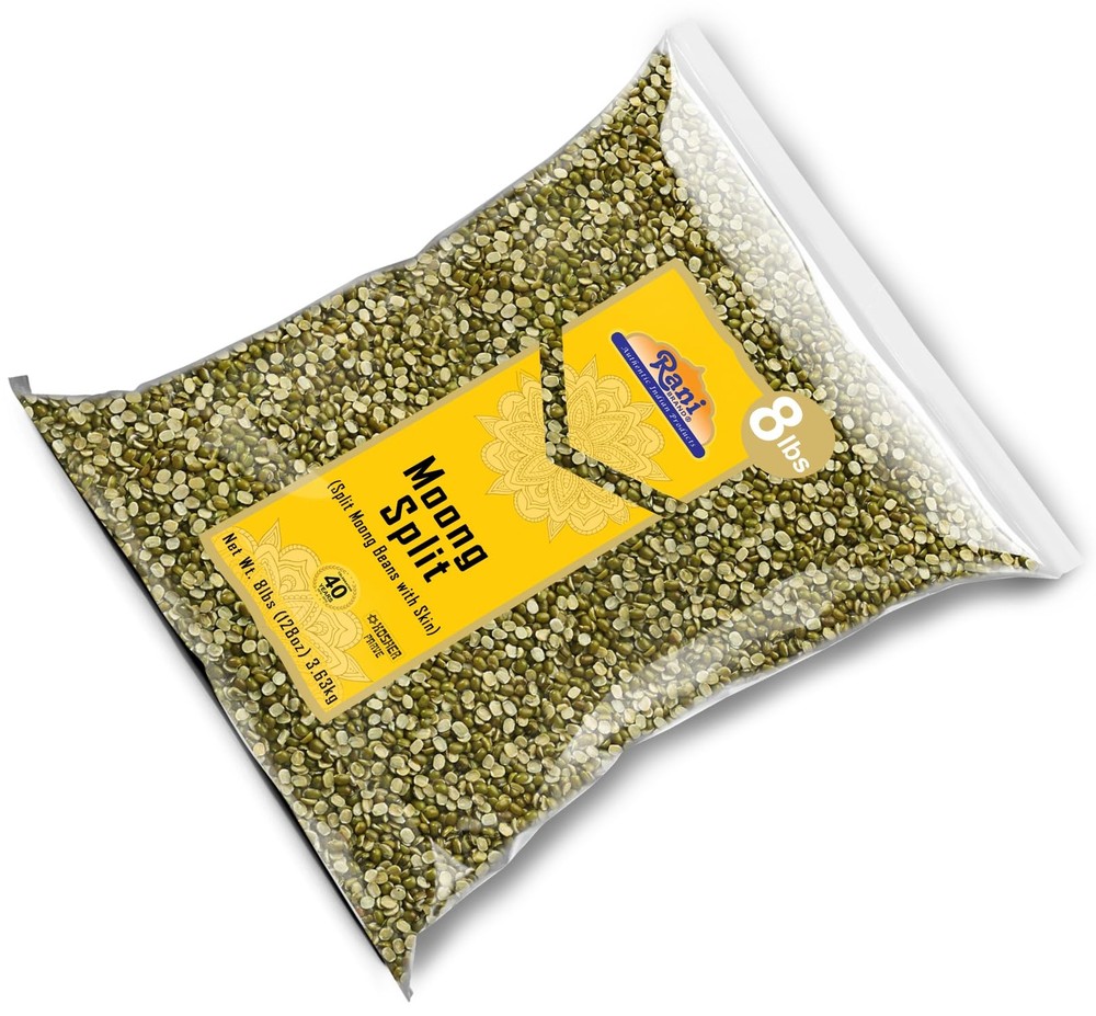 Rani Moong Split 8bs (128oz) Bulk Split Mung Beans WITH skin