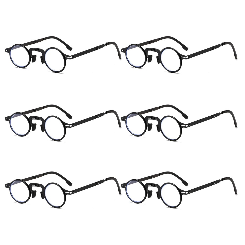 6pair Clear Lens Round Frame Folding Readers Foldable Reading Glasses With Case