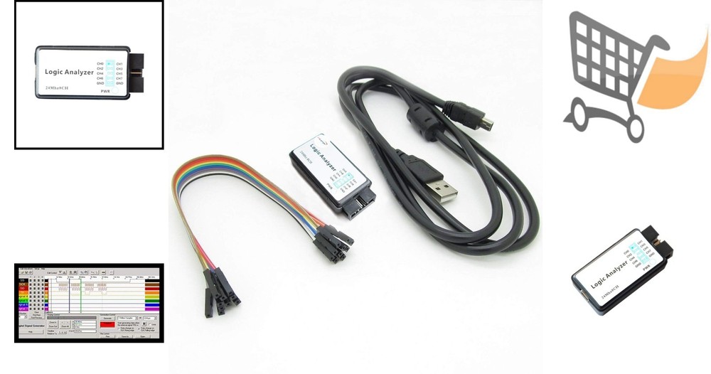 USB Logic Analyzer 8CH 24MHz UART IIC SPI Debugging Device with EMI Ring Cable