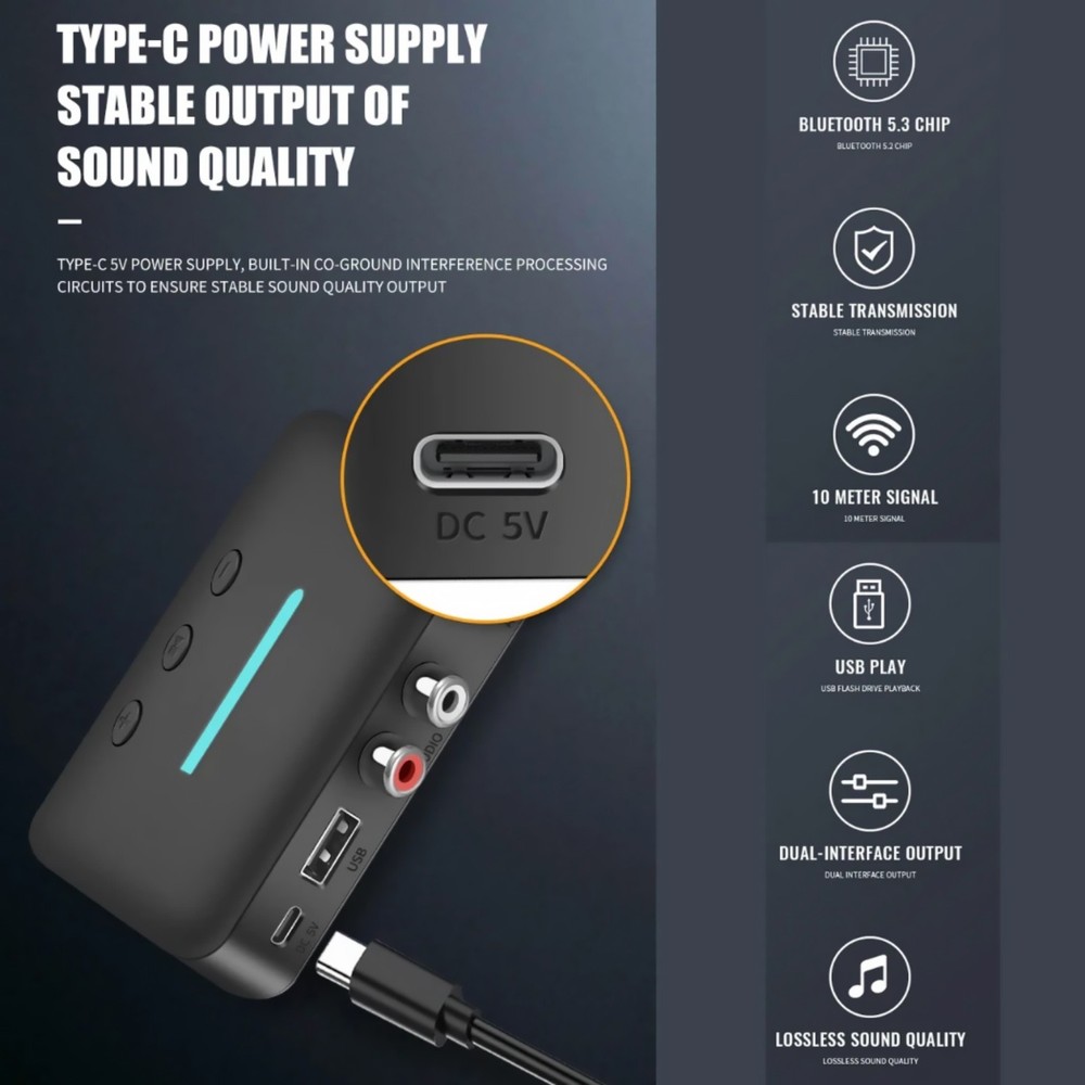 5.3 Bluetooth Audio Receiver RCA AUX Wireless Adapter with USB Drive Support
