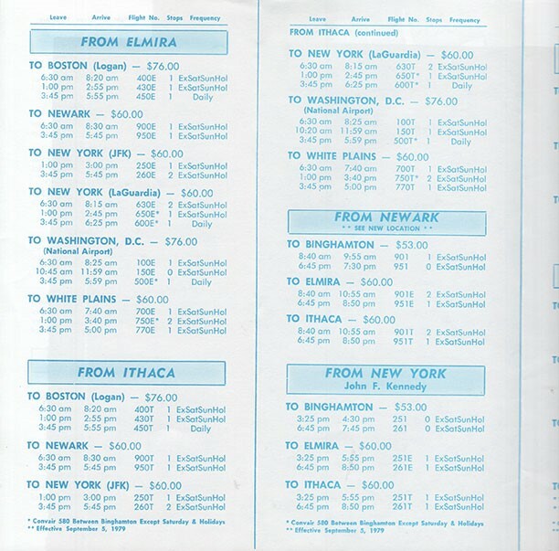 Commuter Airlines timetable 1979/09/01