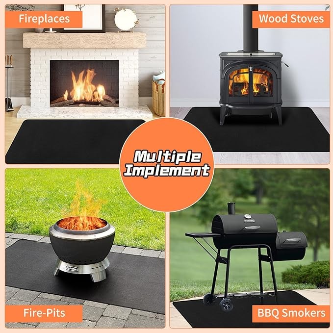 Multi-Scene Fireproof Rug Ideal for Home Kitchen & Fire Pit 40x40in
