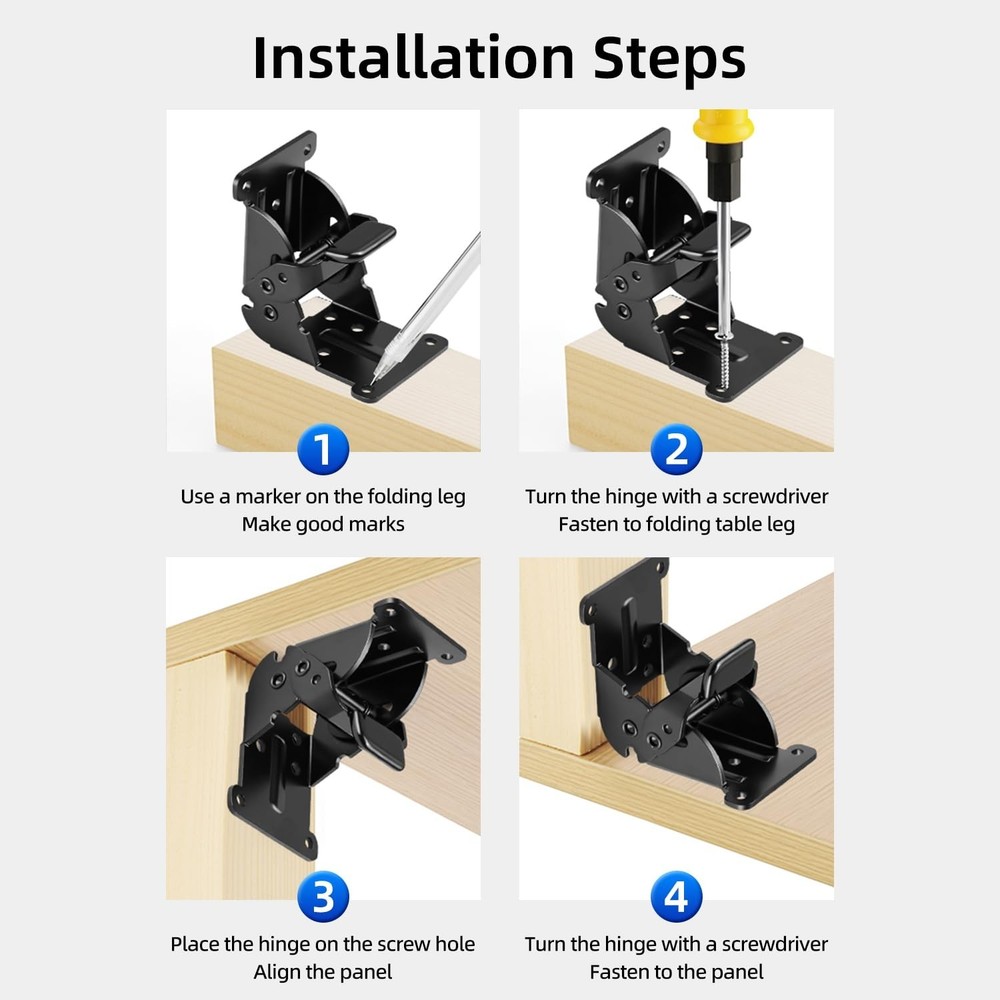 4 Pack Folding Brackets, Self-Lock Hinge with Screws for Folding Table Legs,