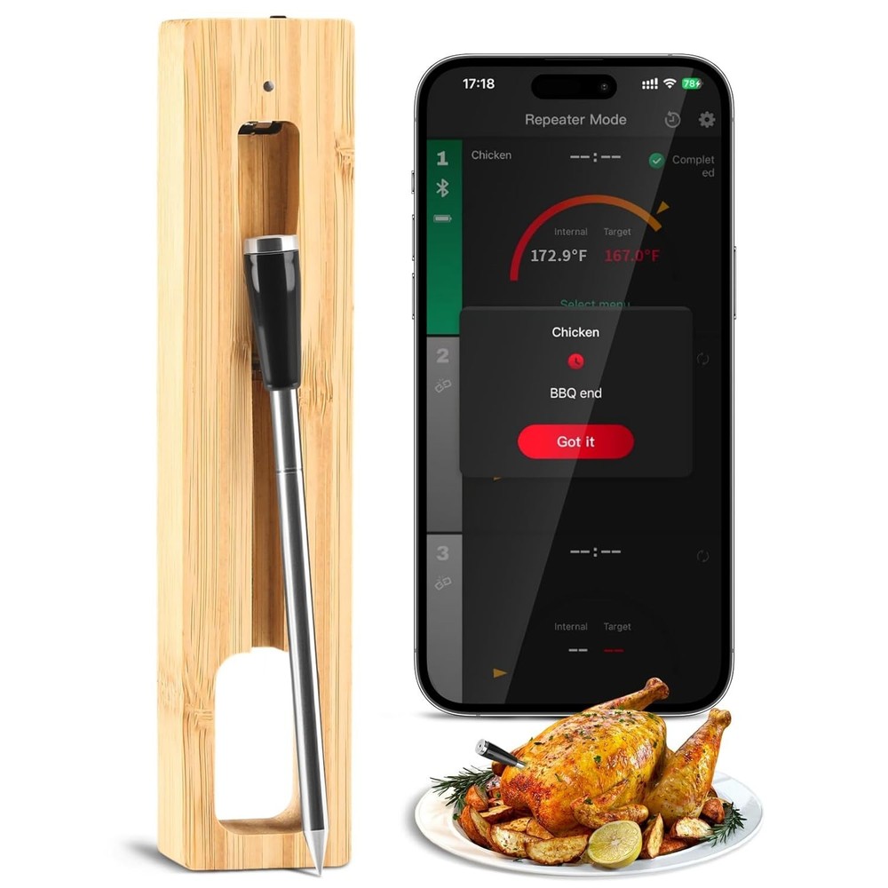 Smart Bluetooth Wireless Meat Thermometer with Probe | Long Range Digital Thermo