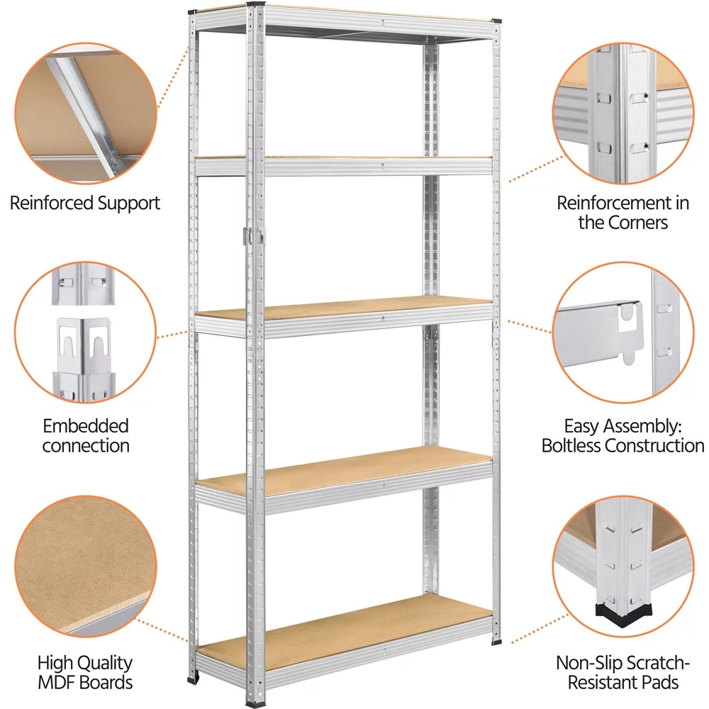 2 Pieces 5 Tiers Adjustable Storage Shelf Units for Garage, Silver