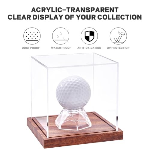 LITY Golf Ball Display Case, No Assembly Required Clear Cube with Solid Wooden