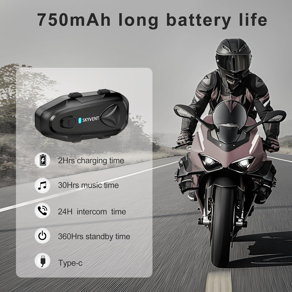 Q4 Motorcycle Bluetooth Communication System Headset Intercom, 4 Riders 1500M Mu