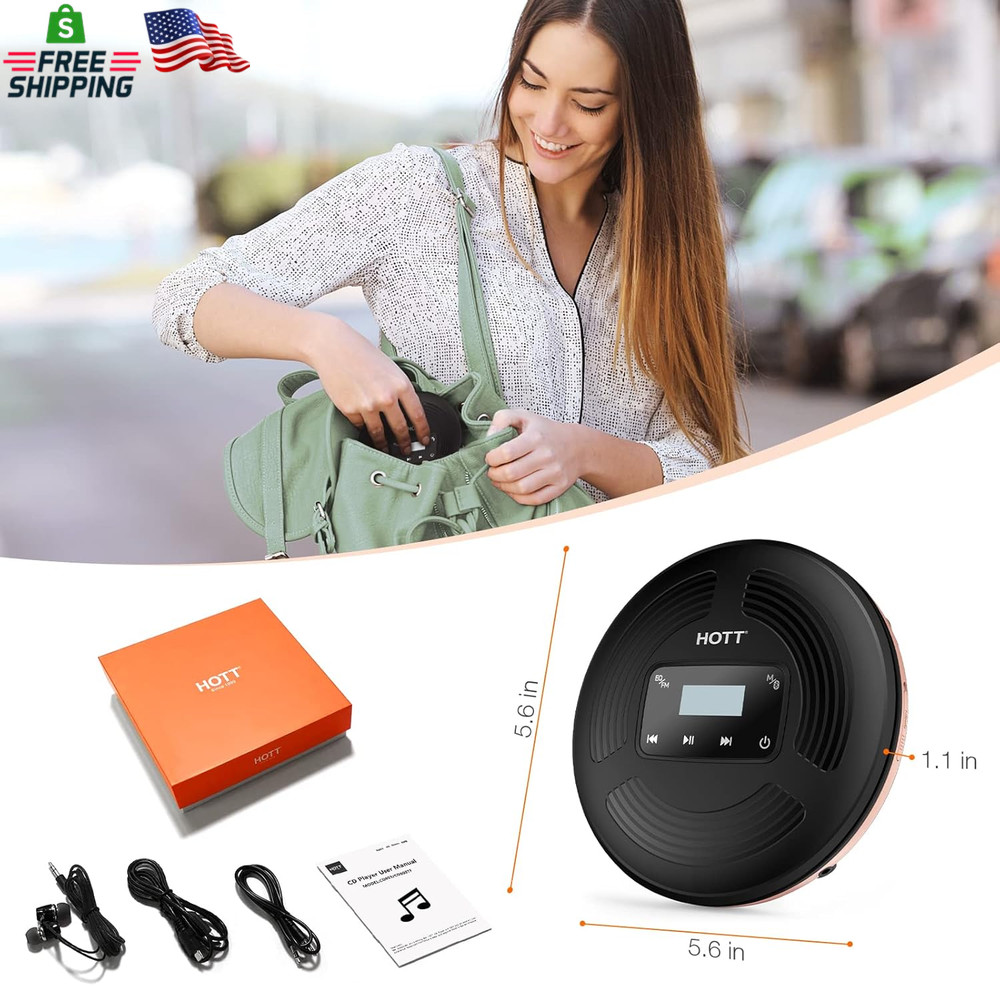 HOTT Portable CD Player with Bluetooth and FM Transmitter with Touch Buttons Bac