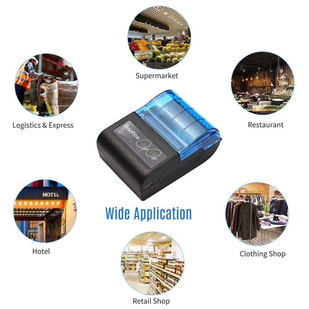 Bisofice 58mm Portable BT&USB Thermal Receipt Printer Mini Bill Ticket Printer E