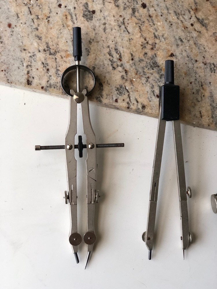Set of 4 Vintage Drafting Tools - Compasses & Ruling Pen