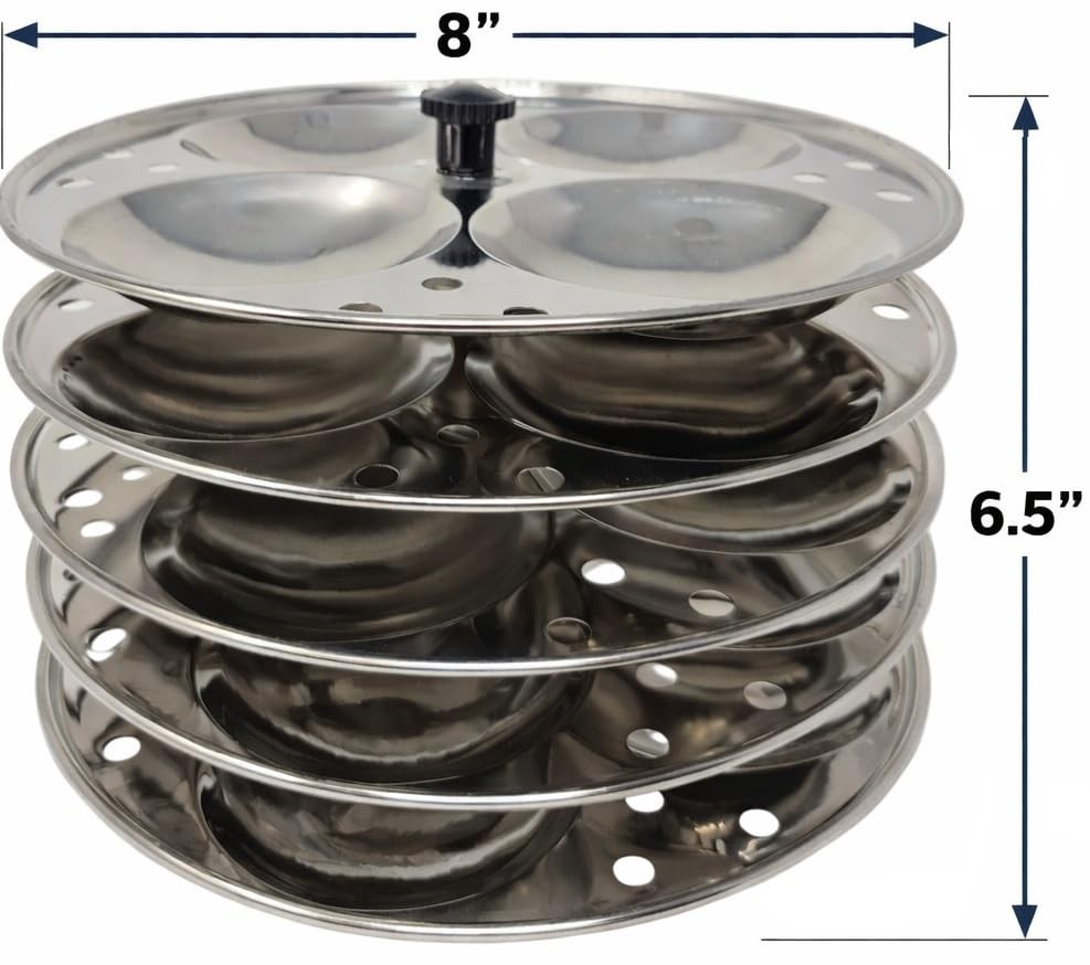 Tabakh Stainless Steel 5-Rack Idli Stand, Medium, Silver