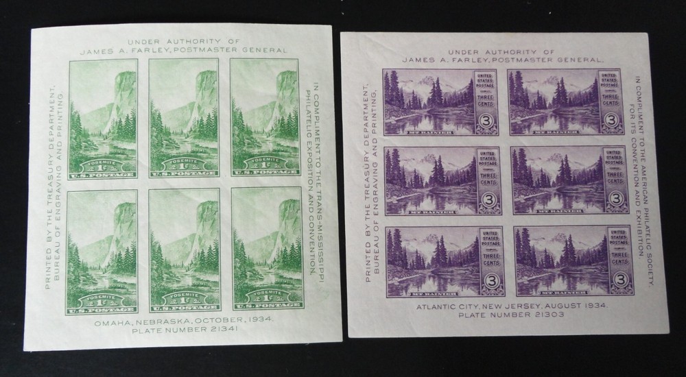 SCOTT #750-751 MINT HINGED 1934 NATIONAL PARKS ISSUE IMPERF SHEETS SET