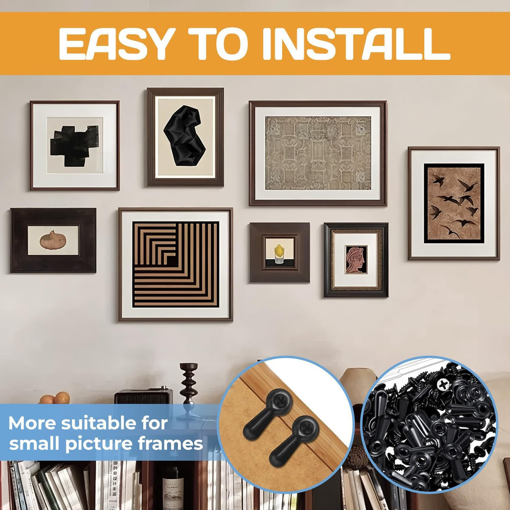 100PCS Black Picture Frame Backing Clips with Screws for Easy Mounting