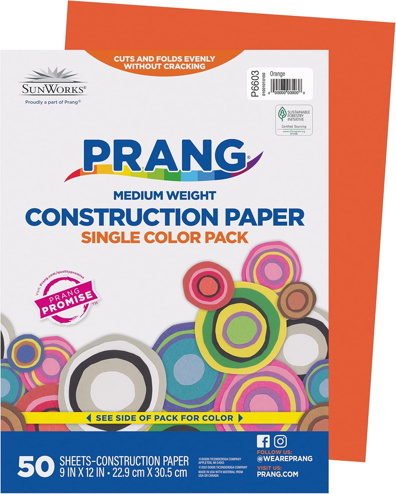 (Formerly Sunworks) Construction Paper, Orange, 9" X 12", 50 Sheets