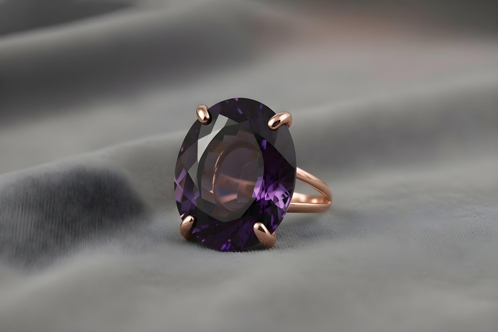 Amethyst Ring Anemone Jewelry 14k Gold Solid Handmade Oval Stone