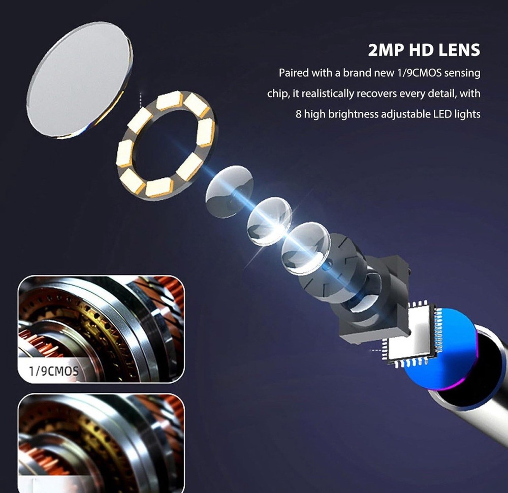 USB Endoscope 2MP HD IP67 Pipe Inspection Camera with LED