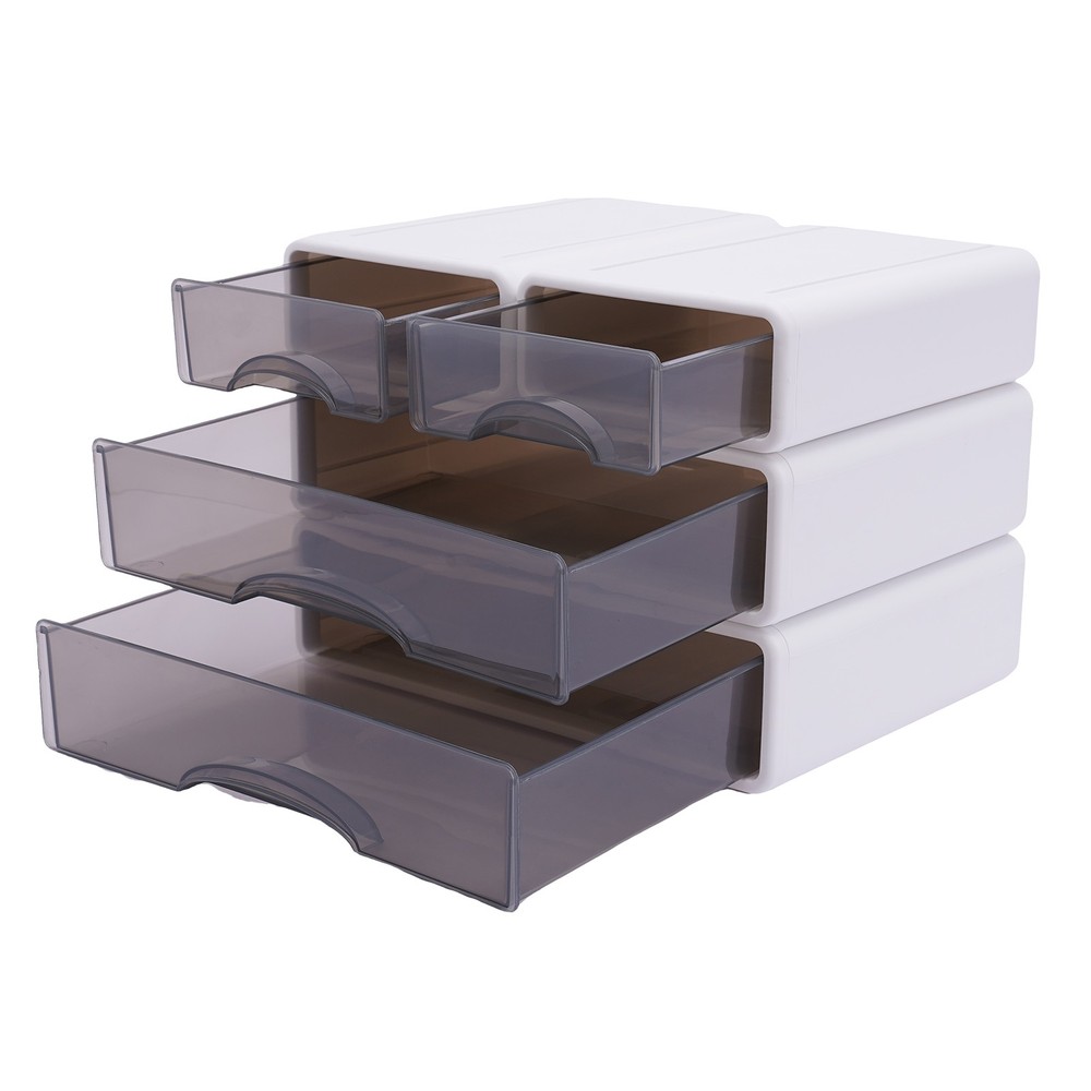 Office Storage Box with 4 Drawers Plastic Stackable Storage Drawers Organizer