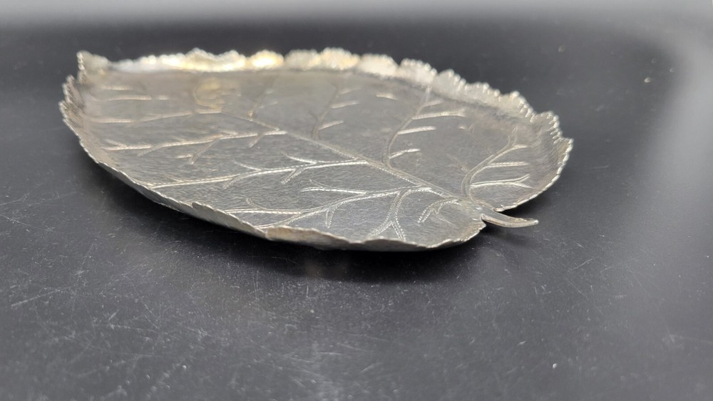 Vintage Signed Handmade Sterling Silver Leaf Shaped Tray, 125 grams