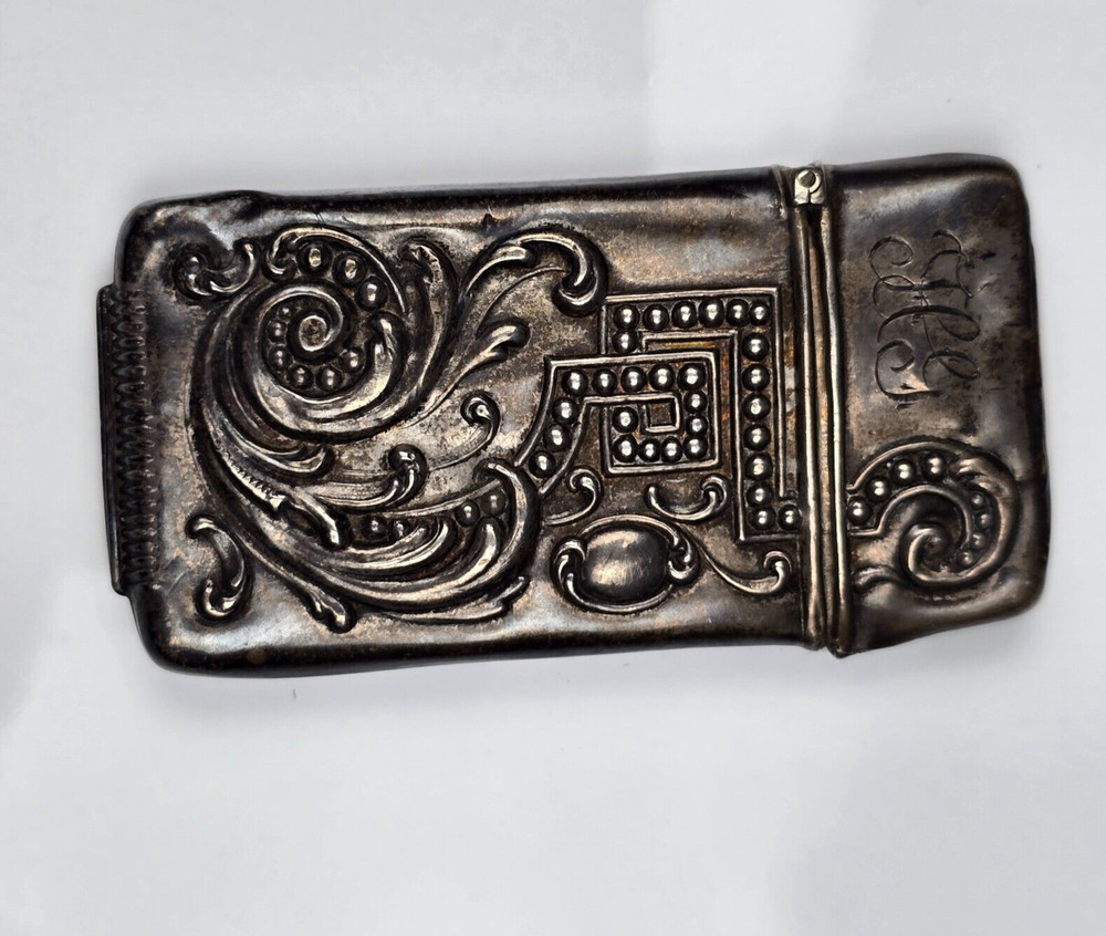 Antique Match Safe in Repousse Sterling Silver with monogram HG