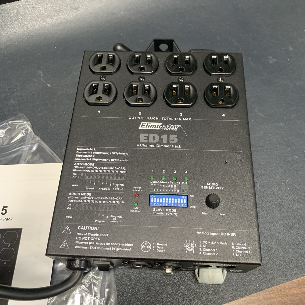 Eliminator Lighting ED-15 4-Channel DMX Lighting Dimmer, 16 Built Programmed