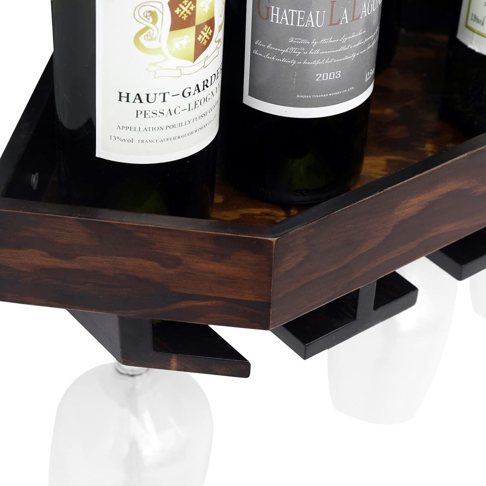 Wall Mounted Corner Wine Rack -2 Pack Wooden Rustic Floating Corner Wine Holder