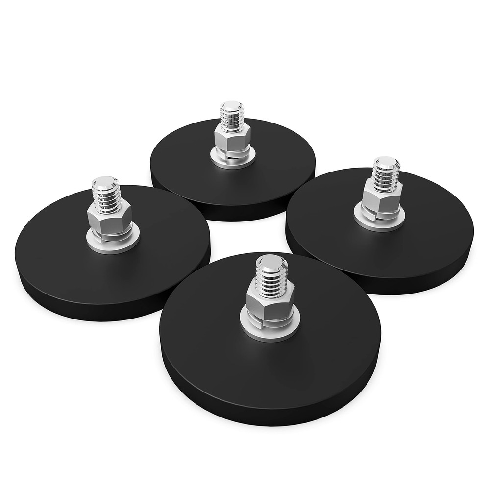 4pcs Rubber Coated Magnets 20lbs Neodymium Magnet Base With M6 Threaded Studs An