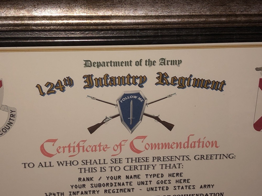 124TH INFANTRY REGIMENT / COMMEMORATIVE - CERTIFICATE OF COMMENDATION