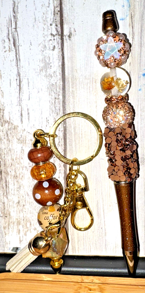 HANDCRAFTED BEADED PEN , key chain & NOTE PAD SET
