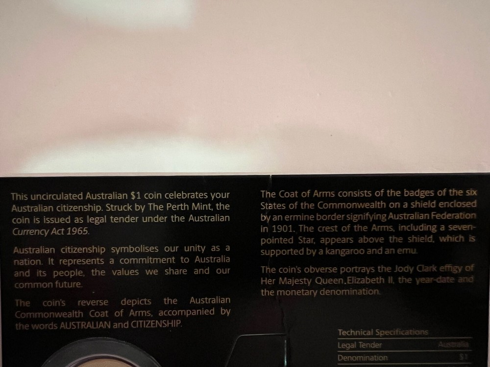 2021 $1 Australian citizenship coin