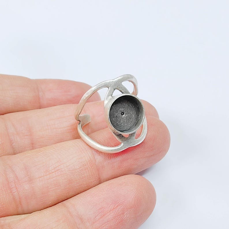 Eye Ring Blank Settings Cabochon Mounting Adjustable Antique Silver 10mm G37894