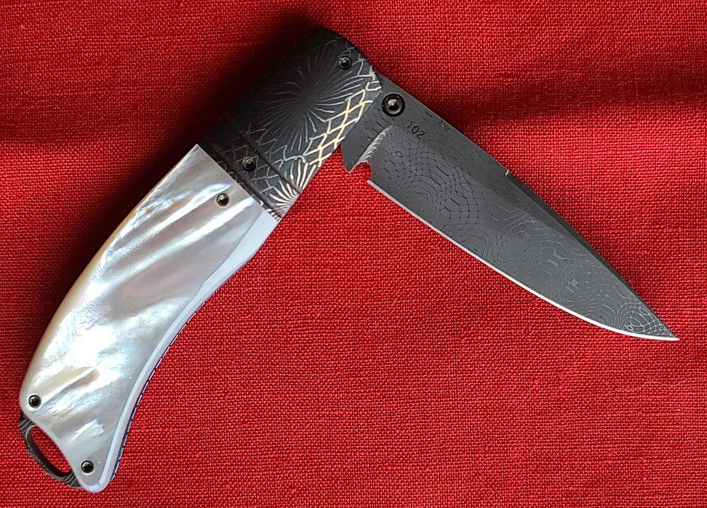 Carlton Evans Custom Handmade Folding Damascus Knife
