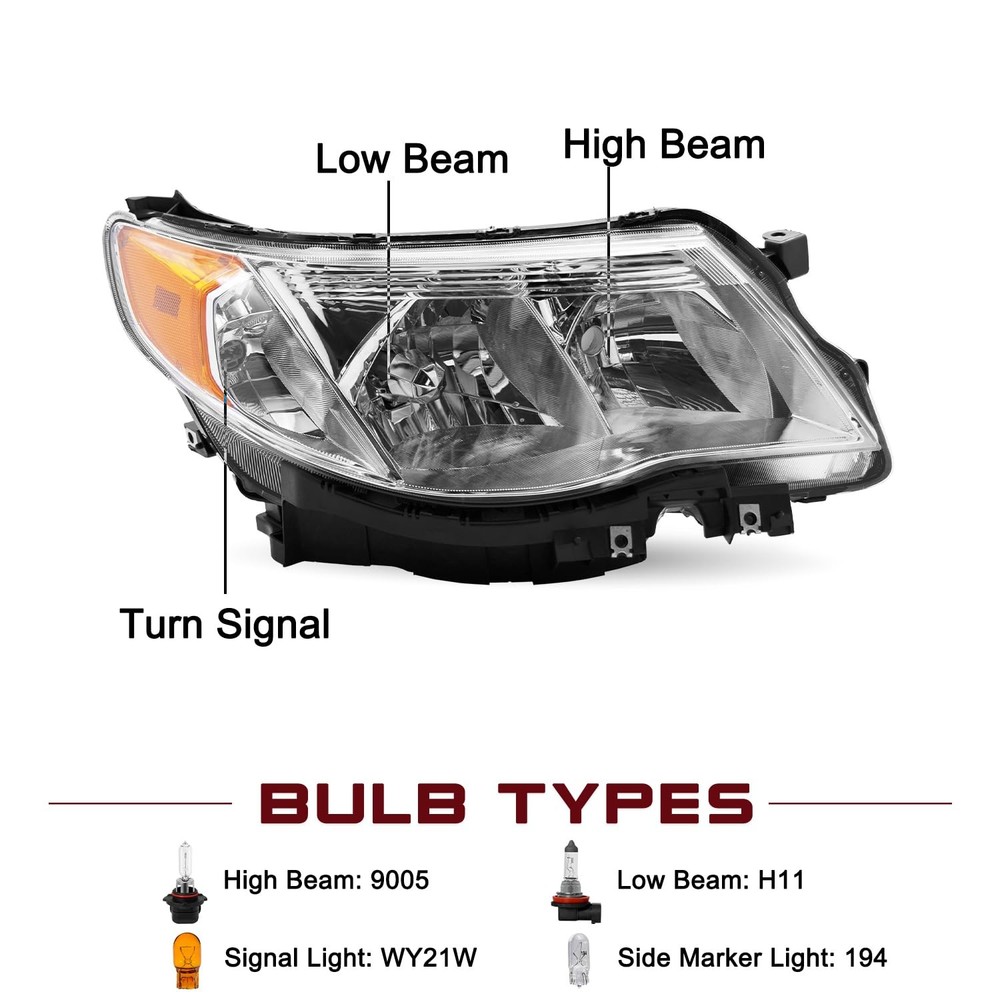 Forester 2009-2013 Halogen Headlight Assembly Right Side Chrome Housing