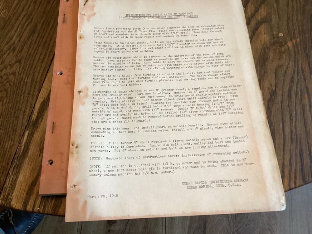 Kwik-Way Model “H” Piston Turning And Grinding Machine Instructions