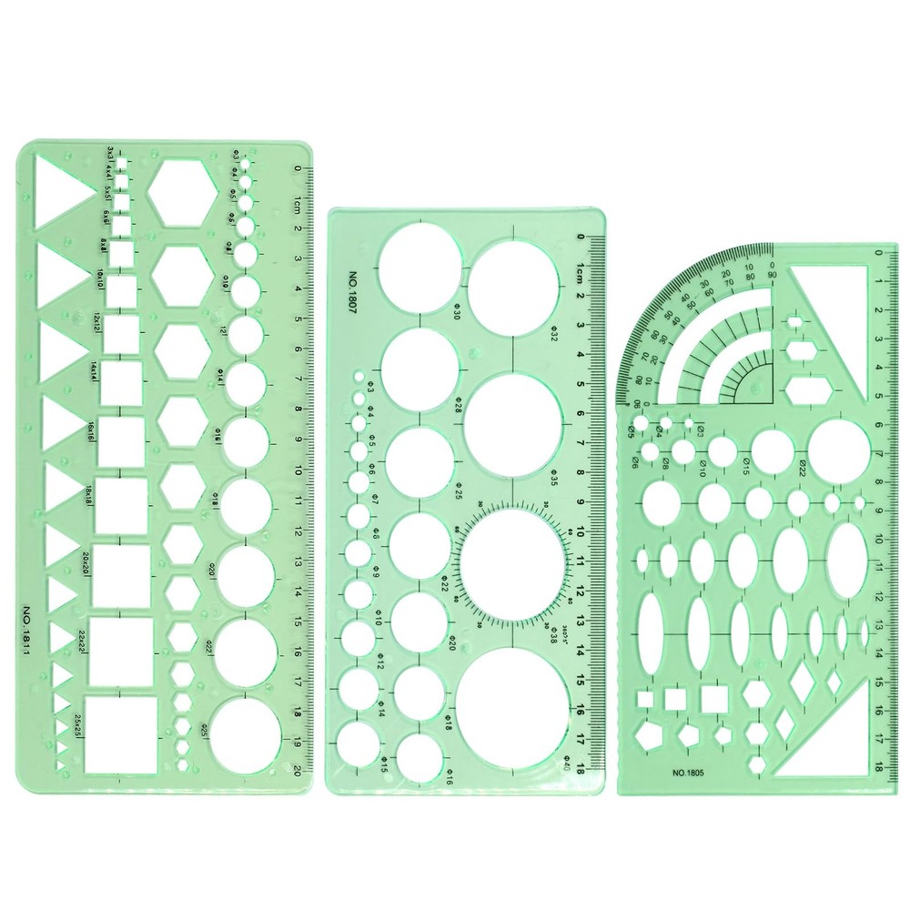 3 PCS Circle Template Clear Green Plastic Scale Drafting Digital Drawing Set ...